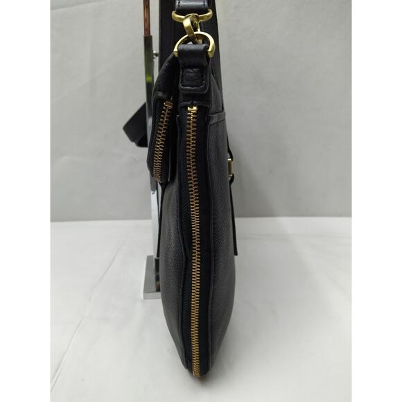 Fossil Black Pebbled Expandable Zipper Double Handles Satchel Shoulder Bag - Picture 4 of 16